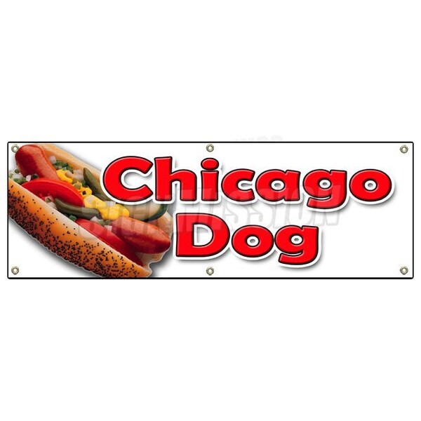 CHICAGO DOG BANNER SIGN all beef chicago red poppy seen bun tomato dill